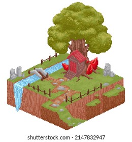 Isometrische Pixelkunst-Hexenhaus