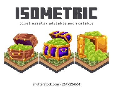 Isometric Pixel Asset Gem Chest