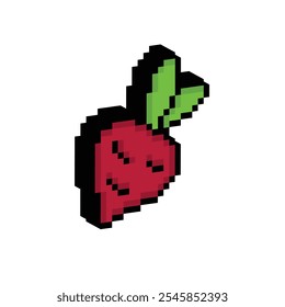 ícone isométrico pixel beet. Ícone de raiz de beterraba de arte de pixel vetorial de 8 bits para o modelo de logotipo da empresa de jogo