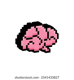 isometric pixel brain icon. Vector pixel art brain 8 bit logo for game