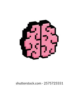 isometric pixel brain icon. Vector pixel art brain 8 bit logo for game