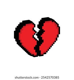 isometric pixel broken heart icon. Vector pixel art separated heart 8 bit game logo for company