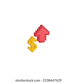 Pixel isométrico Tasa de dólares Icono Pixel Art Icono Elemento para juego de 8 bits