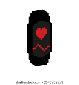 Icono de seguimiento de fitness de píxeles isométricos. Vector pixel art reloj inteligente 8 bit para juego logo Plantilla