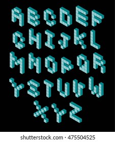 isometric pixel font. 3D alphabet