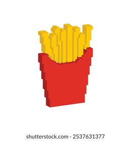 pixel isométrico batatas fritas ícone vetor fast food arte elemento para 8 bits jogo