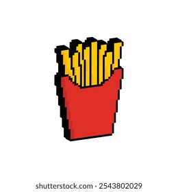 isometric isometric pixel French fries icon vector fast food art element for 8 bit game