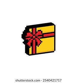 isometric pixel gift icon. gift box sign pixel art icon vector 8 bit game