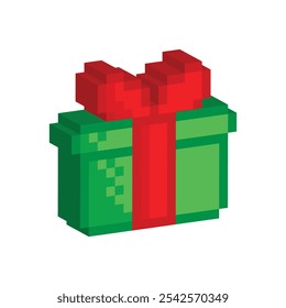 isometric pixel gift icon. gift box sign pixel art icon vector 8 bit game