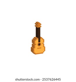 isometric pixel Guitar icon. Vector pixel art Guitar 8 bit logo for game