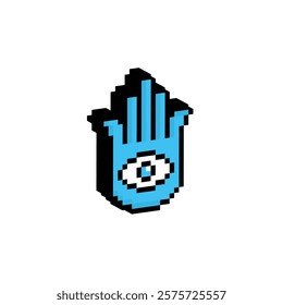 isometric pixel hamsa hand icon vector pixel art spirituality eye for 8 bit game