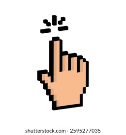 isometric pixel hand icon.  Vector pixel art cursor click 8 bit logo for game