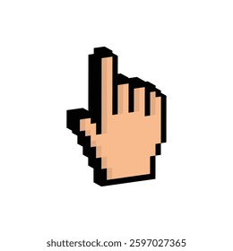 isometric pixel hand icon.  Vector pixel art cursor click 8 bit logo for game