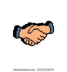 Symbol für isometrisches Pixel-Handshake. Vektor Pixel Art Handshake 8 Bit Logo für Spiel