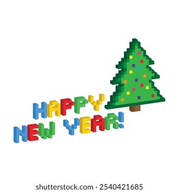 isometric pixel Happy New Year icon 8 bit loading