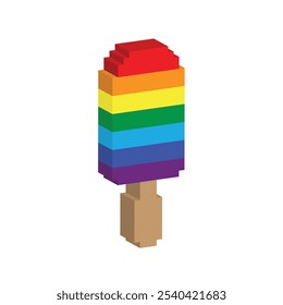 isometric pixel ice cream icon. Vector pixel art ice cream 8 bit logo for game