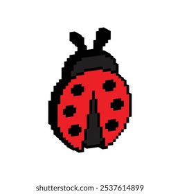 isometric pixel ladybug icon. Vector pixel art ladybug 8 bit logo for game