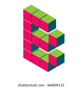 isometric pixel letter b. 3D letter b. Isometric red b  abc. Alphabet on white. pixel letters, isometric lettering. 3d b. Geometric alphabet, Cube font. Cube letters. 3d pixel lettering, Word elements