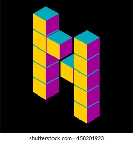 isometric pixel letter n. 3D letter n. Isometric red n abc. Alphabet on black. pixel letters, isometric lettering. 3d n. Geometric alphabet, Cube font. Cube letters. 3d pixel lettering, Word elements
