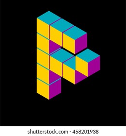 isometric pixel letter p. 3D letter p. Isometric p abc. Alphabet on black. pixel letters, isometric lettering. 3d p. Geometric alphabet, Cube font. Cube letters. 3d pixel lettering, Word elements p