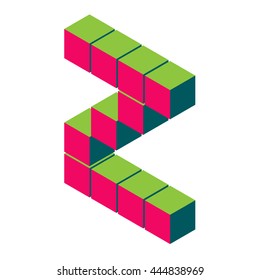 isometric pixel letter z. 3D letter z. Isometric red z  abc. Alphabet on white. pixel letters, isometric lettering. 3d z. Geometric alphabet, Cube font. Cube letters. 3d pixel lettering, Word elements