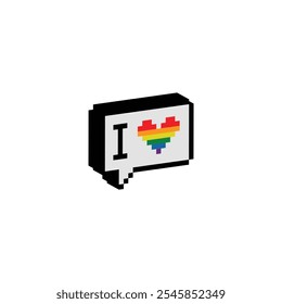 pixel isométrico te amo corazón Gay LGBT orgullo arco iris icono Vector pixel art 8 bit