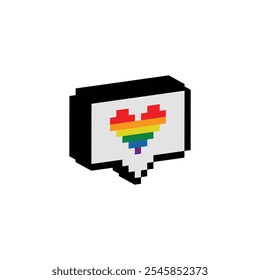 pixel isométrico te amo corazón Gay LGBT orgullo arco iris icono Vector pixel art 8 bit