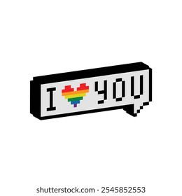 pixel isométrico te amo corazón Gay LGBT orgullo arco iris icono Vector pixel art 8 bit