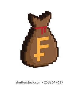 isometric pixel Money bag franc vector icon sign for 8 bit game