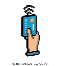 isometric pixel nfc icon. Vector pixel art wireless card pay payment 8 bit for game company logo template 