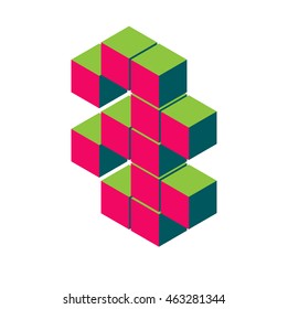 isometric pixel number 8. 3D letter 8. Isometric red 8. Number eight on white. pixel number, isometric lettering.3d 8. Geometric alphabet, Cube font. Cube letters. 3d pixel number, Word elements 8