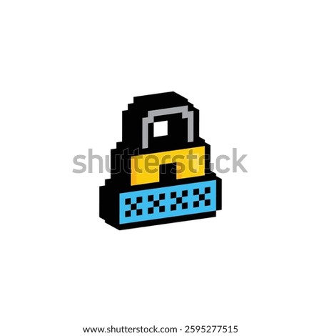 isometric pixel  Password protection icon.  Vector pixel art Security password sign padlock 8 bit logo for game