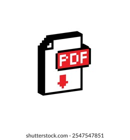 ícone isométrico de pixel pdf do arquivo. Vetor pixel art documento pdf logotipo de 8 bits para o jogo