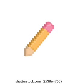 isometric pixel pencil icon. Vector pixel art pencil 8 bit logo for game