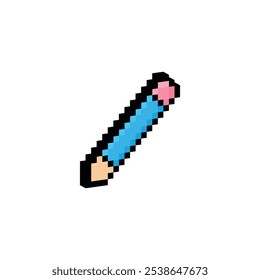 isometric pixel pencil icon. Vector pixel art pencil 8 bit logo for game