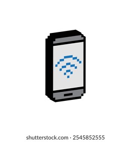 ícone pixel phone isométrico. Vetor pixel art ícone WiFi. telefone celular smartphone logotipo de 8 bits para jogo