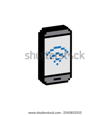 isometric pixel phone icon. Vector pixel art WiFi icon. mobile phone smartphone 8 bit logo for game