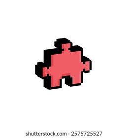 isometric pixel Puzzle icon. Vector pixel art 8 bit for game company logo template 