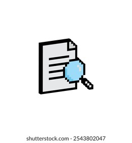 isometric pixel search icon. document icon. search in document pixel art