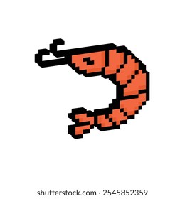 pixel isométrico Ícone de camarão. Vetor pixel art Shrimp 8 bits para o modelo de logotipo do jogo