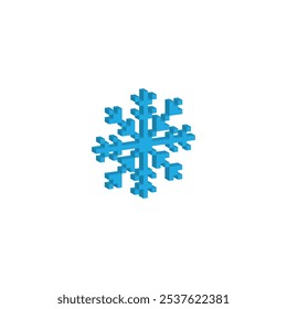 Icono de copos de nieve de píxeles isométricos. Vector pixel art copo de nieve 8 bit logo para el juego