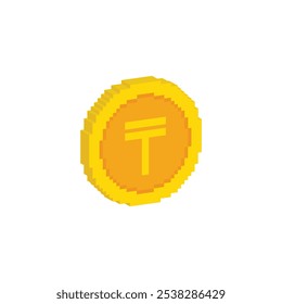 isometric pixel Tenge coin icon. Tenge sign. vector sign for 8 bit game
