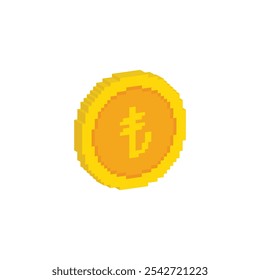 isometric pixel Turkish coin lira icon pixel art money sign for 8 bit game