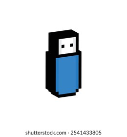 Icono de unidad flash USB de píxeles isométricos. Vector pixel art USB 8 bit logo para el juego