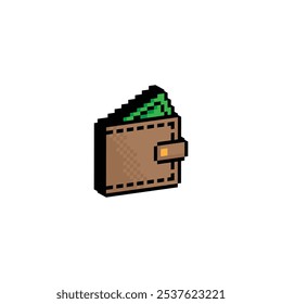 Symbol für die isometrische Pixel-Brieftasche Vektor Pixel Kunst Geldbörse 8 Bit Logo für Spiel