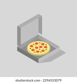 Caja de pizza isométrica en el fondo