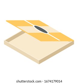 Caja de cartón de pizza isométrica. Abierta, vista. Ilustración vectorial de estilo plano aislada en fondo blanco. EPS 10