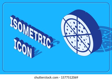 Isometric Pizza icon isolated on blue background.  Vector Illustration