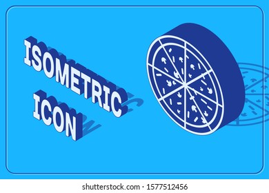 Isometric Pizza icon isolated on blue background.  Vector Illustration