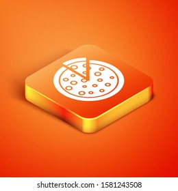 Isometric Pizza icon isolated on orange background.  Vector Illustration